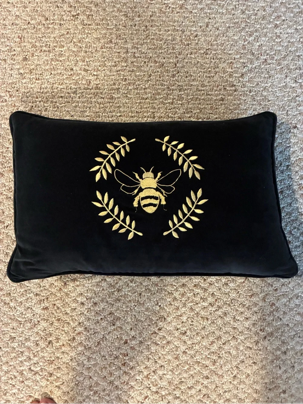 Gold Bee Black Velvet Embroidered Decorative Pillow - Home Bedding
